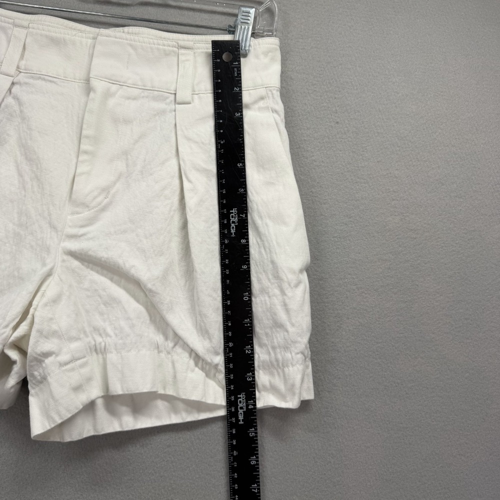 Vince High Waisted Shorts Women 2 White Canvas Pockets Linen Blend Pleated Front - Picture 4 of 10